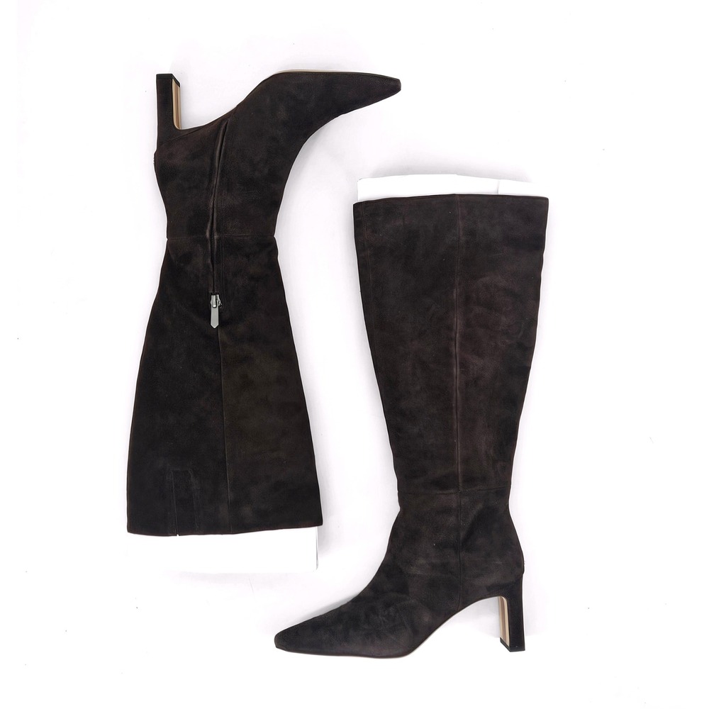Sam Edelman Sylvia Wide Calf Boots Chocolate Brown Suede Pointed Toe 8M
